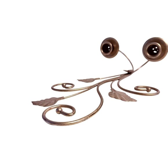 Regency Brass Taper Candle Sconce Decorative Romantic Wall Mounted Leaf Scroll - Picture 5 of 12